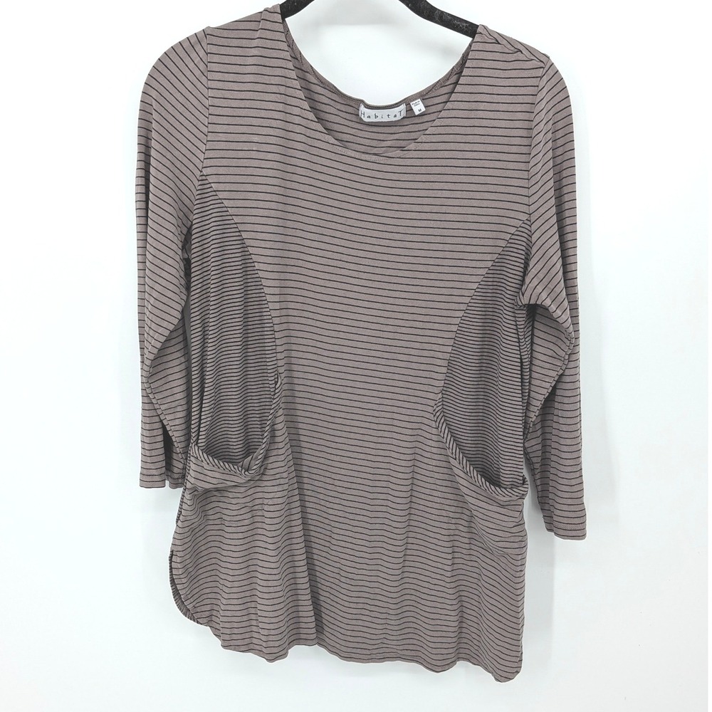 Habitat Top Womens Medium Brown Striped Pockets Lagenlook Casual Earthy Artsy